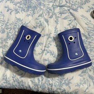 Crocs Pull On Waterproof Rain Boots Junior Size 2 Blue White 11018
